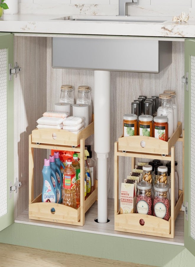 APRTAT 2 Pack Under Sink Organizer, Bamboo Wooden 2-Tier Pull-Out Storage with Sliding Drawers for Kitchen and Bathroom Cabinets, Easy Installation (Natural) - Image 4