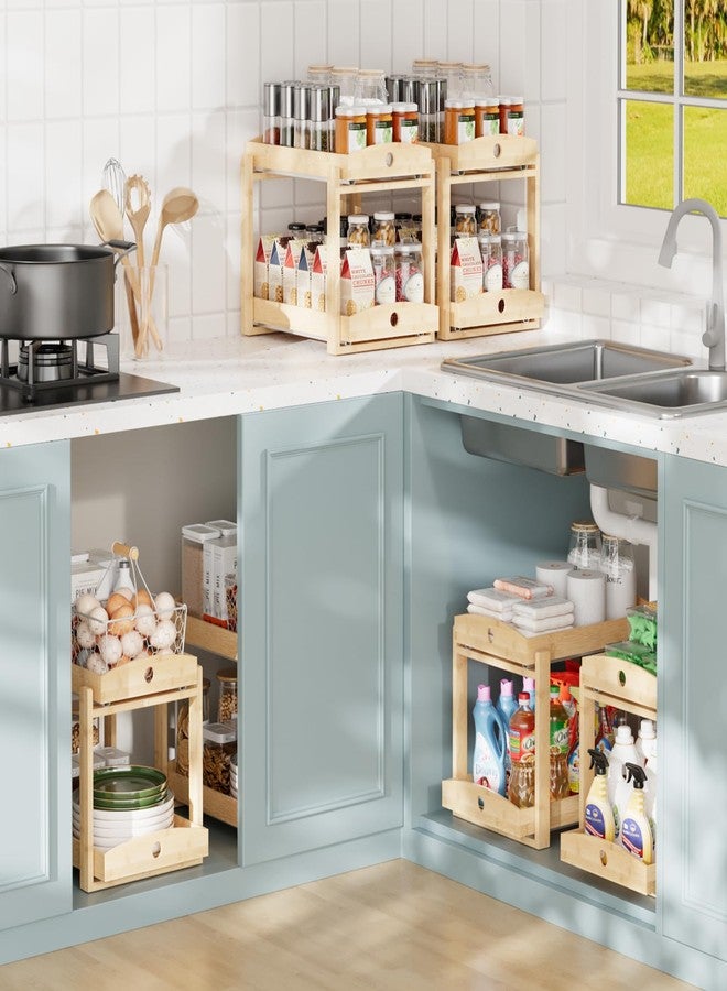 APRTAT 2 Pack Under Sink Organizer, Bamboo Wooden 2-Tier Pull-Out Storage with Sliding Drawers for Kitchen and Bathroom Cabinets, Easy Installation (Natural) - Image 3