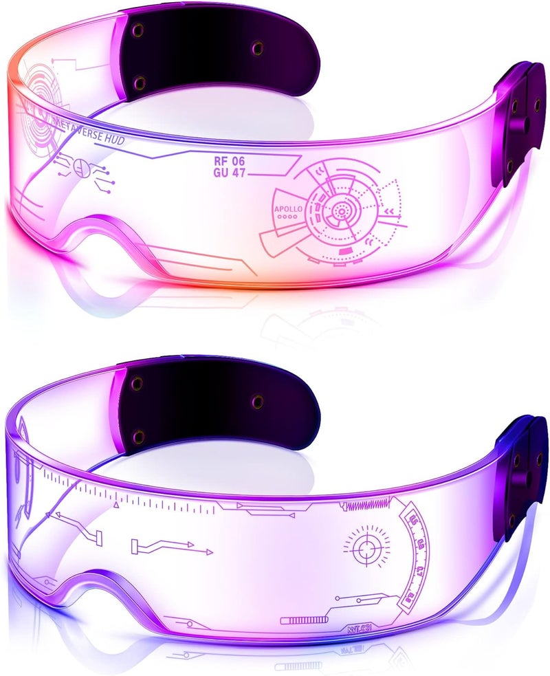 TOODOO 2 Pairs LED Visor Glasses 7 Colors Futuristic Glasses Light up Punk Accessories for Rave Party Costume - Image 1