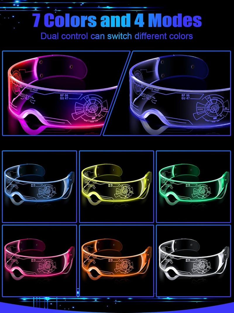 TOODOO 2 Pairs LED Visor Glasses 7 Colors Futuristic Glasses Light up Punk Accessories for Rave Party Costume - Image 3