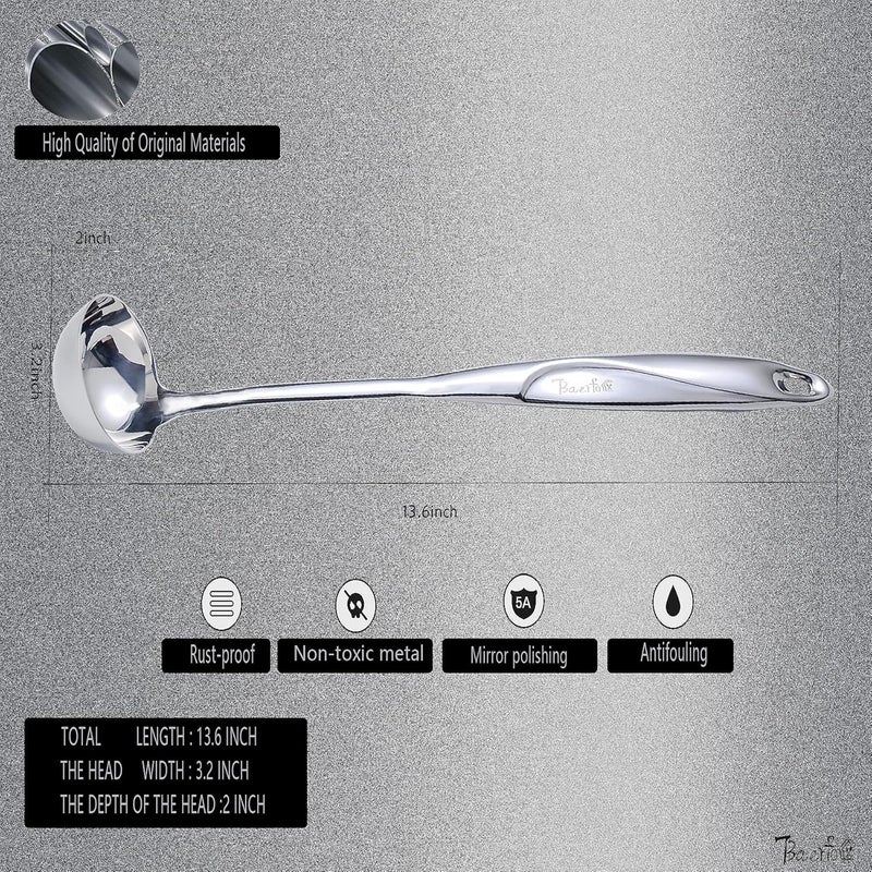 BAERFO High Grade Soup Ladle,Cooking Ladle for Soup,Heat-proof Design of Hollow Handle,Stainless Steel Kitchen Utensil（4ouce/13.5 Inch) - Image 3