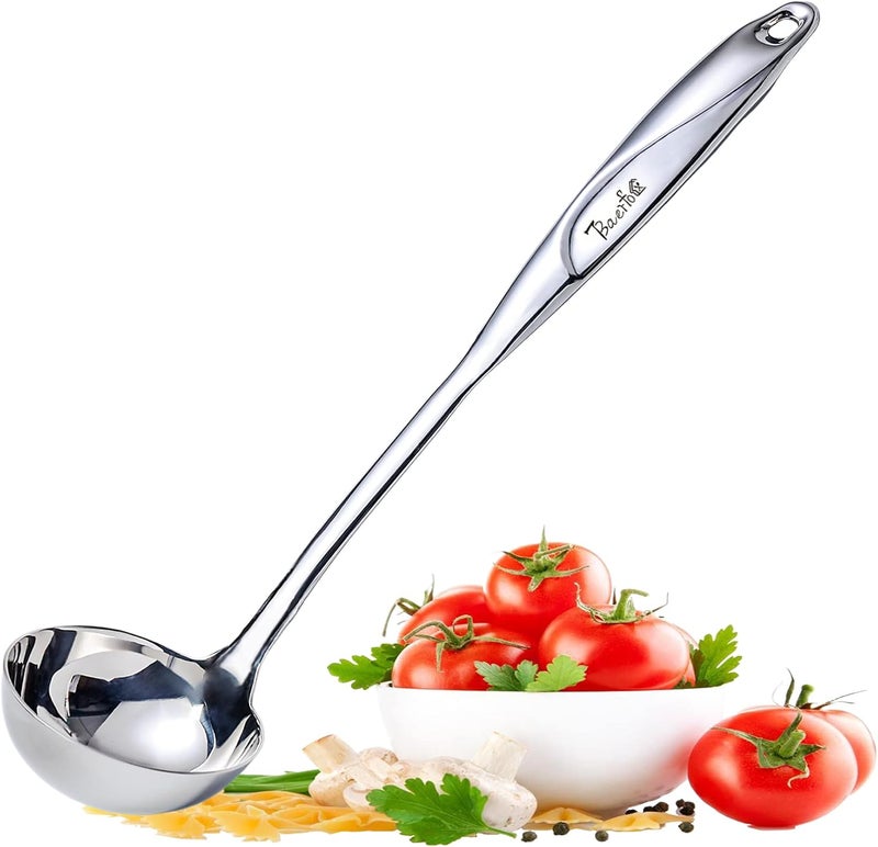 BAERFO High Grade Soup Ladle,Cooking Ladle for Soup,Heat-proof Design of Hollow Handle,Stainless Steel Kitchen Utensil（4ouce/13.5 Inch) - Image 1