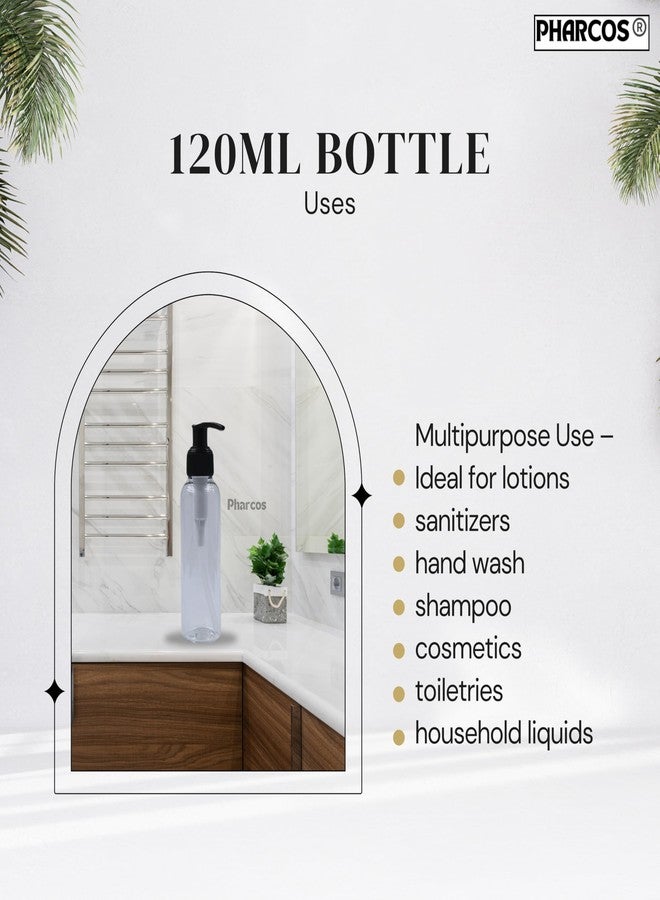 PHARCOS 120ml Refillable Pump Dispenser Bottle - Plastic Bottle for Shampoo, Conditioner, Lotion, Body Wash, Liquid Soap - Leak Proof, Travel Friendly, Multipurpose Use Clear & Black, Pack of 1 - Image 4