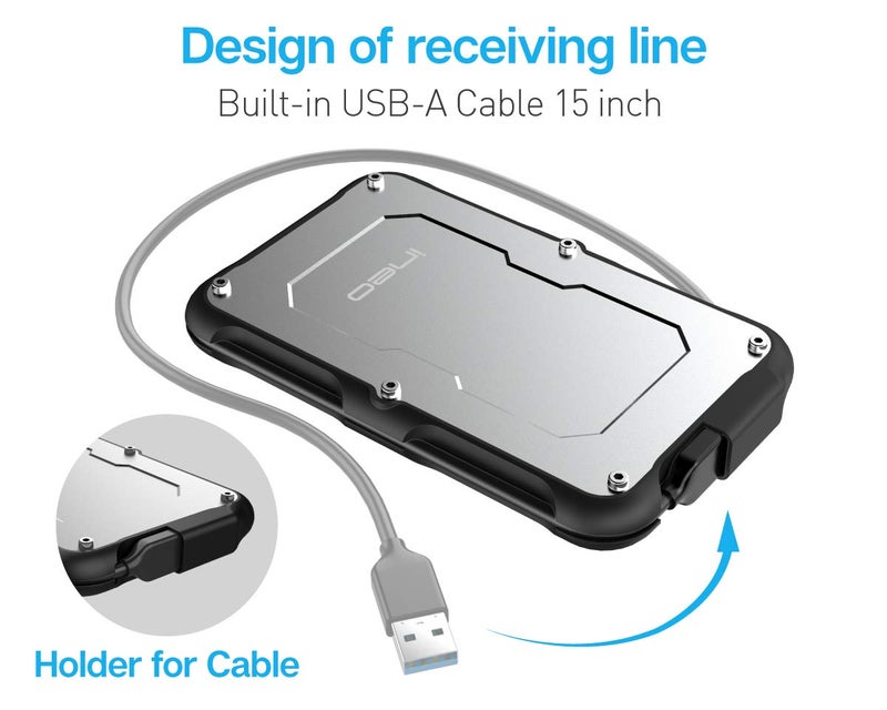 ineo 2.5" USB 3.0 Type-A Rugged Waterproof & Shockproof External Hard Drive Enclosure for 9.5mm & 7mm SATA HDD/SSD [T2580] - Image 4