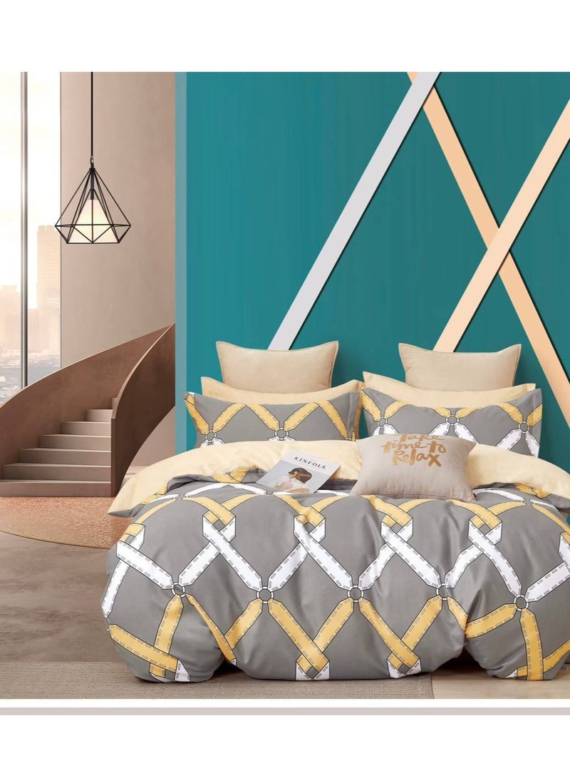 6-Piece Duvet cover set Tufted Geometric Bedding Set – Cationic Microfiber, Soft & Breathable