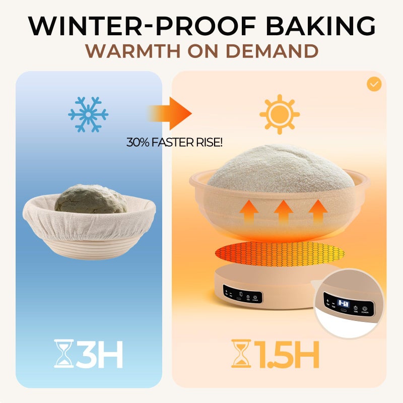 Yacumx Electric Sourdough Starter Kit with 6-Temp (77-122â„‰) Control & Timer - 9" Foldable Sourdough Bread Baking Supplies & Dough Warmer - Complete Banneton Bread Proofing Basket Set for Artisan Home Bakers - Image 2