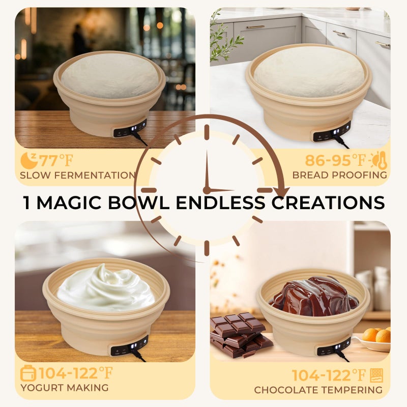 Yacumx Electric Sourdough Starter Kit with 6-Temp (77-122â„‰) Control & Timer - 9" Foldable Sourdough Bread Baking Supplies & Dough Warmer - Complete Banneton Bread Proofing Basket Set for Artisan Home Bakers - Image 3