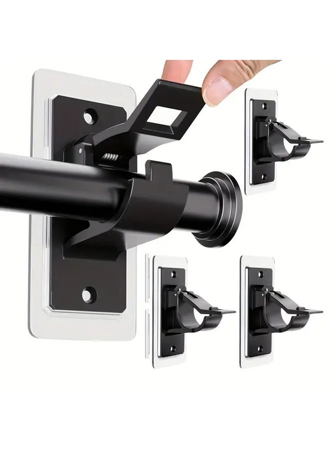 4pcs Self Adhesive Curtain Rod Holders No Drill Needed Stick On Brackets Nail Free Plastic for Bathroom Bedroom Living Room - Image 1