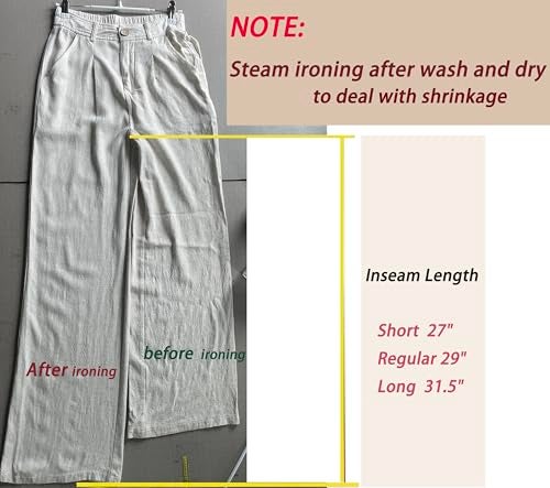 heipeiwa Women's Linen Casual High Waist Wide Leg Straight Dress Cotton Linen Pants Button Trousers - Image 5