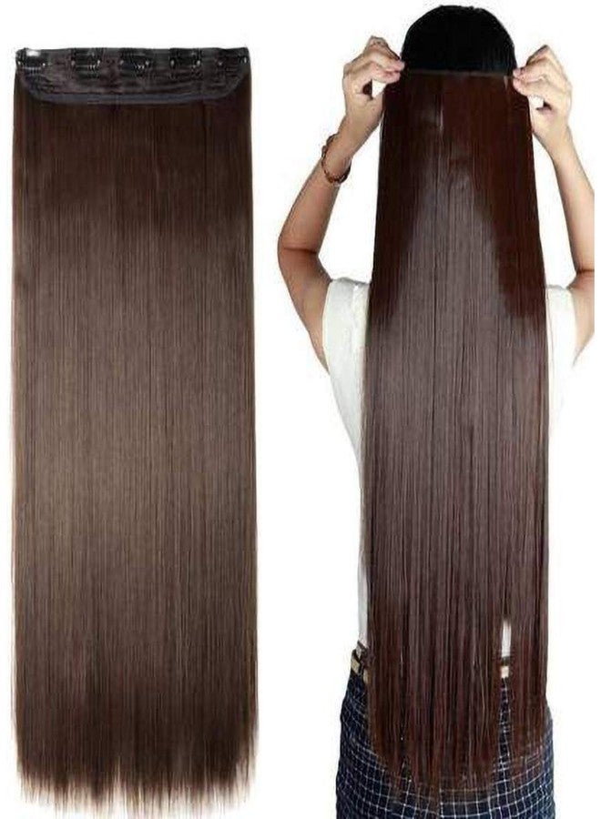 BeatStock,Women's Natural Light Brown with Golden Touch Straight Hair Extensions in 24 inch,5 Clips Head in 1 Piece Increase Hair Length - Image 1