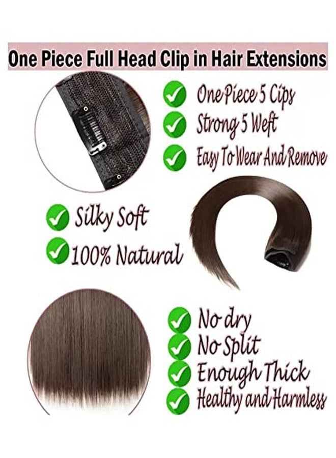 BeatStock,Women's Natural Light Brown with Golden Touch Straight Hair Extensions in 24 inch,5 Clips Head in 1 Piece Increase Hair Length - Image 4