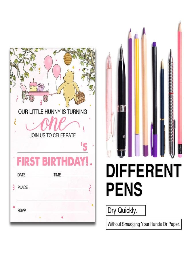 Dolimifa Winnie the Pooh 1st Birthday Invitations Fill in Style Winnie the Pooh Bear Pink Balloon Winnie Our Little Hunny First Birthday Invites, 20 Count With Envelopes - Image 5