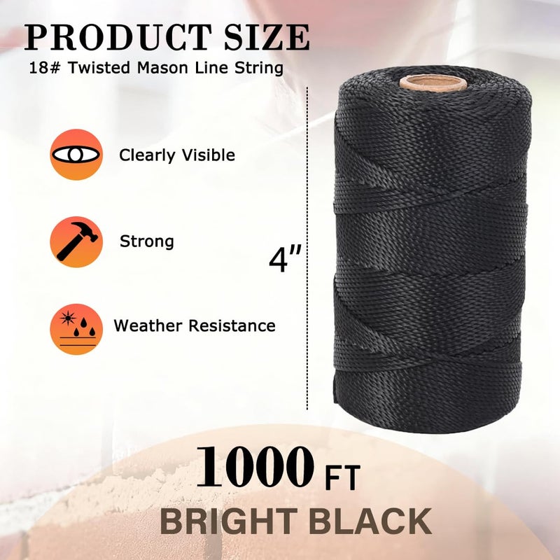 ANMOFLY Mason Line String, 1000ft #18 UV-Resistant Black Nylon String, 1.3mm Thick Durable Construction and Heavy-Duty Layout Line for Gardening, Tomato Twine, Strong Polyester Thread - Image 2