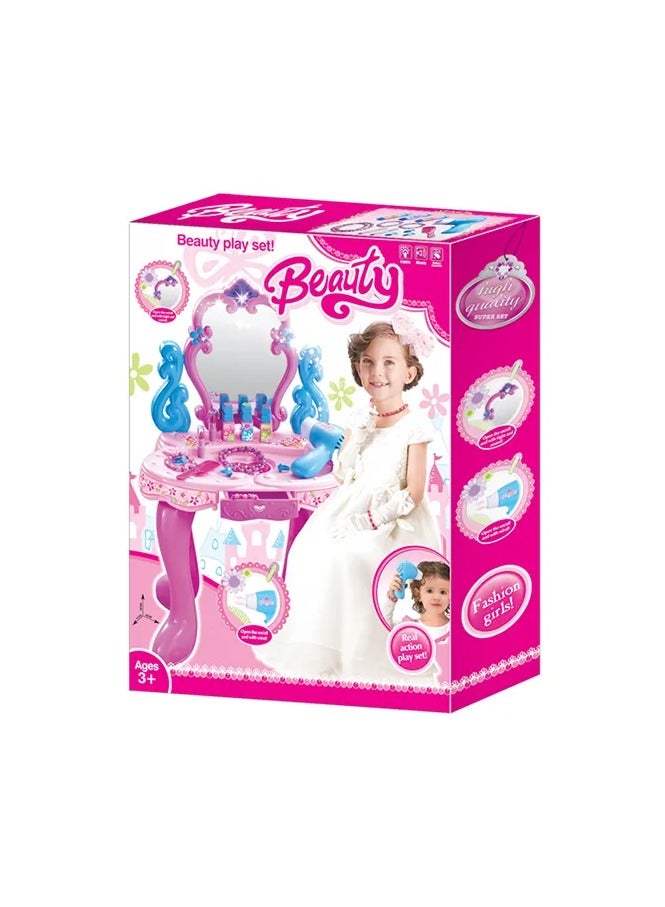 Girls Beauty Dress up Fashion Princess Girls Makeup Set Dressing Table Toy Dresser with Mirror Toy - Image 2