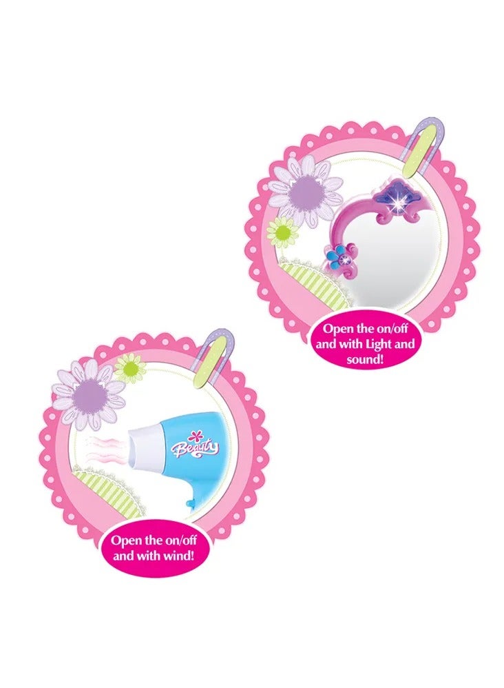 Girls Beauty Dress up Fashion Princess Girls Makeup Set Dressing Table Toy Dresser with Mirror Toy - Image 3