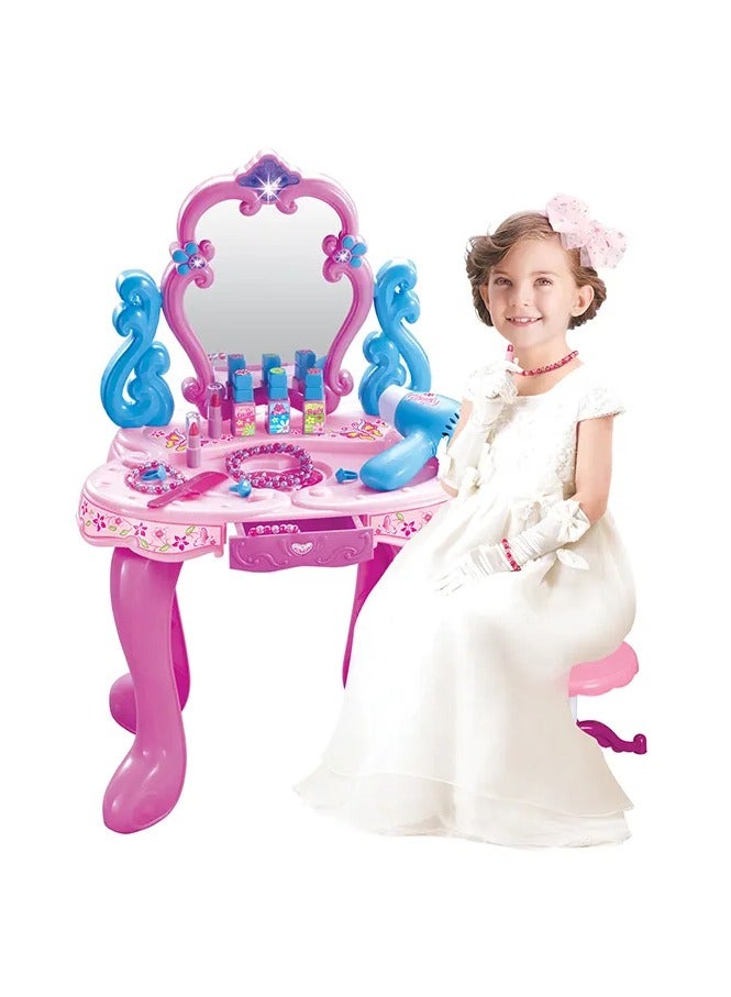 Girls Beauty Dress up Fashion Princess Girls Makeup Set Dressing Table Toy Dresser with Mirror Toy - Image 1