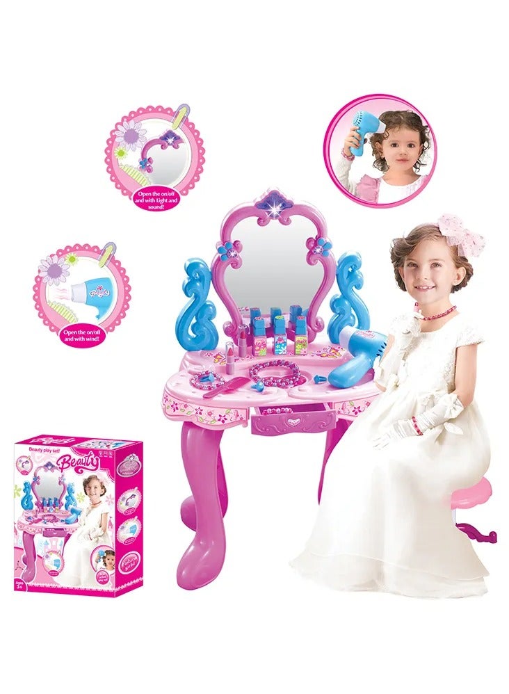 Girls Beauty Dress up Fashion Princess Girls Makeup Set Dressing Table Toy Dresser with Mirror Toy - Image 5