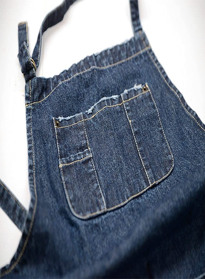 Tobyan Cotton Denim Apron Soft - Unisex Adjustable Bib Apron with 5-Pockets Perfect for Kitchens, Dark Blue, XXL - Image 4