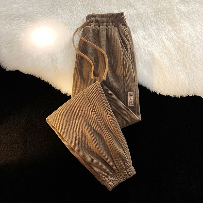 American Style Fleece-Lined Sports Pants Boys Loose Straight Casual All-Match Pants Wide Leg Pants - Image 1