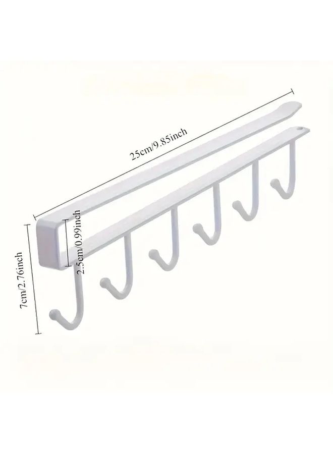 White Iron Under Shelf Hanging Rack With 6 Hooks Space Saving For Kitchen Bathroom - Image 3