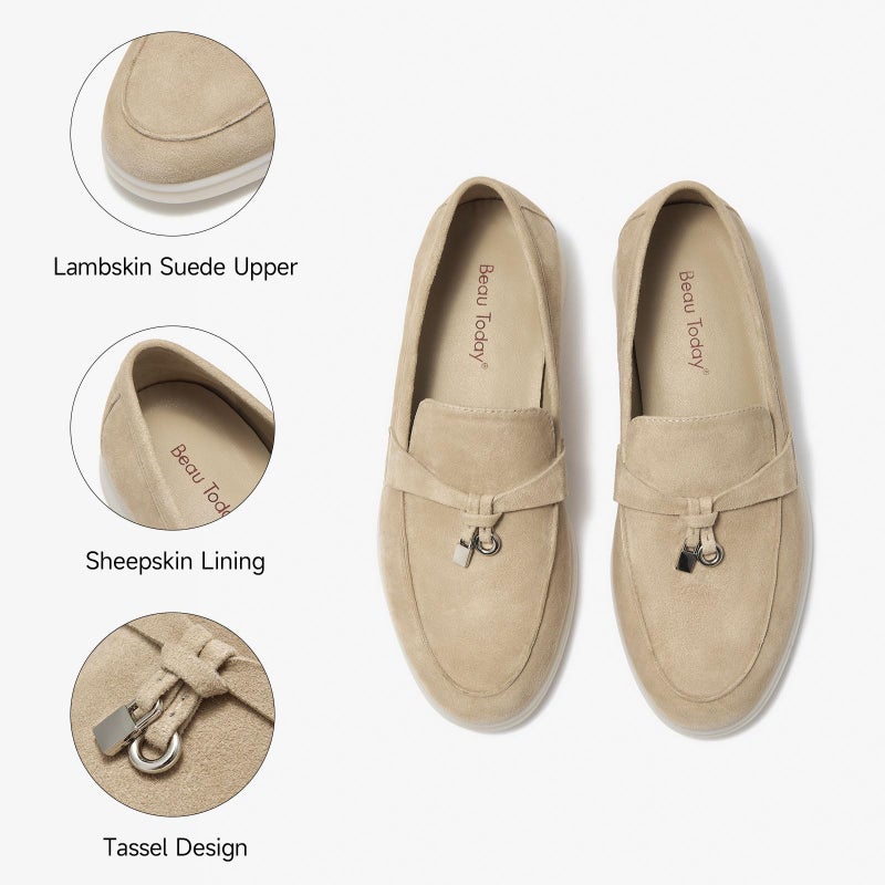 BEAU TODAY Suede Loafers Flats for Women, Womenâ€™s Slip On Penny Loafers, Leather Driving Comfortable Dress Ladies Loafers Casual Office Work Shoes Apricot US 8 - Image 4