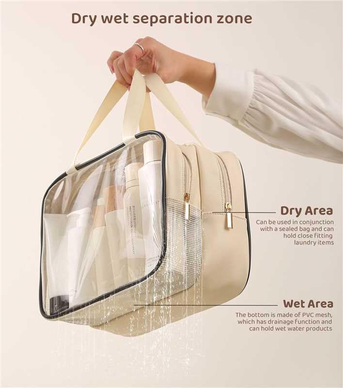 Heliar Large Travel Toiletry Bag with Dry Wet Separation PVC Waterproof Wash Bag for Women Clear Matte shower bag for Gym Overnight Swimming and Business Trips - Image 3
