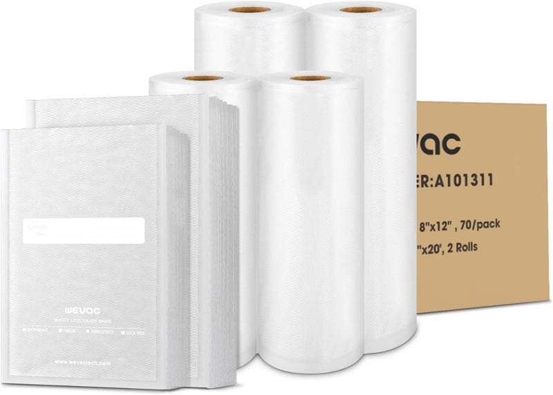 Wevac All-in-One Variety Pack Vacuum Sealer Bags & Rolls – 50x 6''x10'', 70x 8''x12'', 2 Rolls 11''x20', 2 Rolls 8''x20' – Premium Commercial-Grade for Food Storage, Meal Prep, & Sous Vide, - Image 1