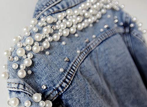 Kedera Women's Jean Jacket Embroidered Rivet Pearl Short Denim Jacket Coat - Image 4