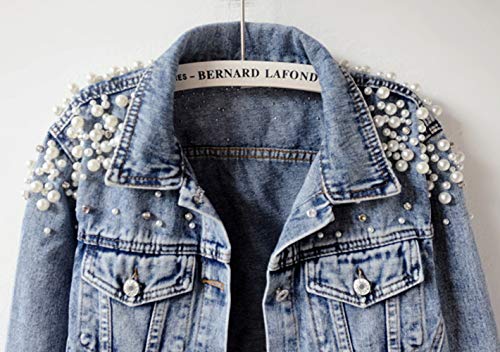 Kedera Women's Jean Jacket Embroidered Rivet Pearl Short Denim Jacket Coat - Image 3