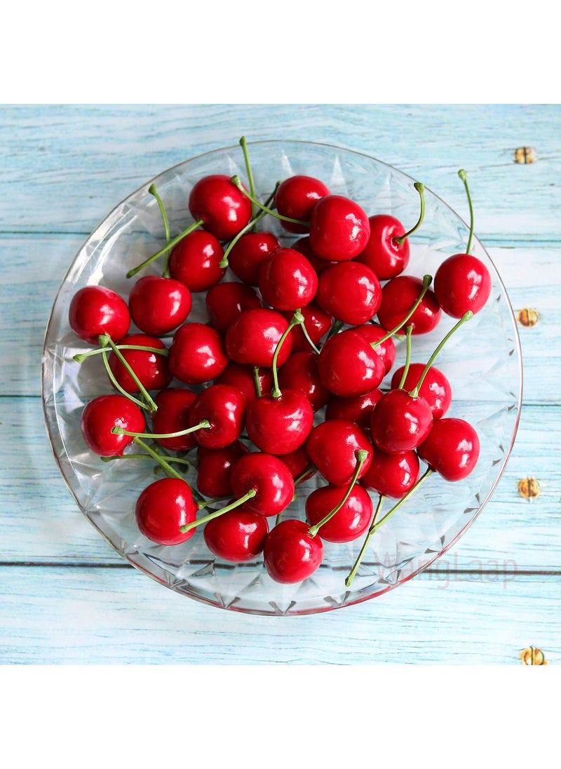 WangLaap WangLaap 50Pcs Artificial Red Cherries 30mm/1.18inch Simulation Lifelike Cherry Fake Fruit for Home Kitchen Dining Decoration (Red)  - Image 3