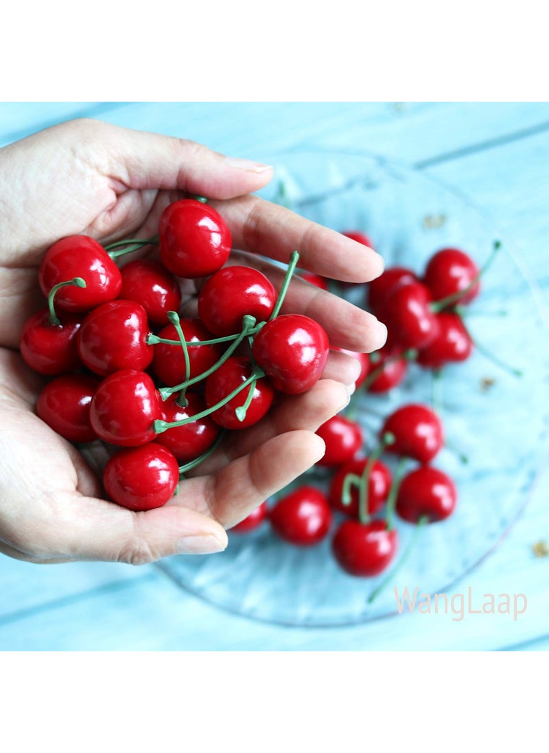 WangLaap WangLaap 50Pcs Artificial Red Cherries 30mm/1.18inch Simulation Lifelike Cherry Fake Fruit for Home Kitchen Dining Decoration (Red)  - Image 5