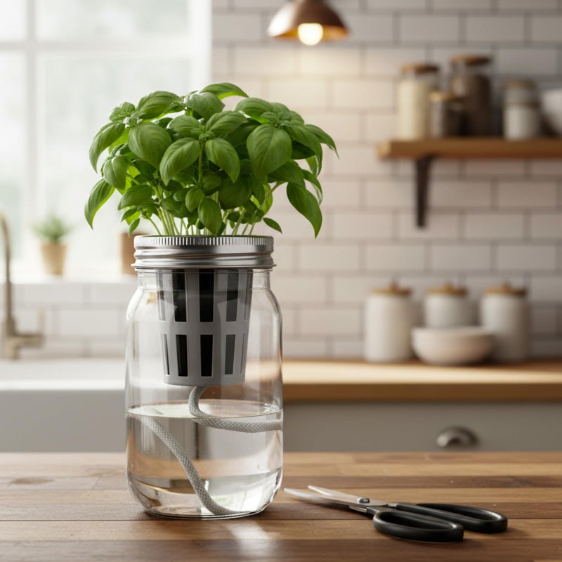 Teenyyou 12 Set Hydroponic Herb Garden Planter Indoor Kit, Include 12 Self Watering Mason Jars 12 Planting Baskets 12 Pre Sown Growth Plugs and 12 Absorbent Cores Herb Growing Kit for Gardening - Image 5