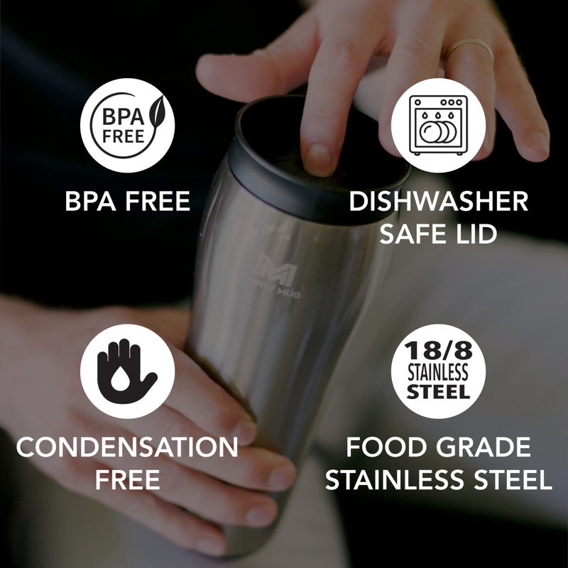 Mighty Mug | The Untippable Mug | Grips When Hit, Lifts for Sips | Insulated Stainless Steel Tumbler | Cupholder Friendly | Gifts for Women Men All | Leakproof | 6 Hours Hot / 24 Cold | 16oz | Silver - Image 5