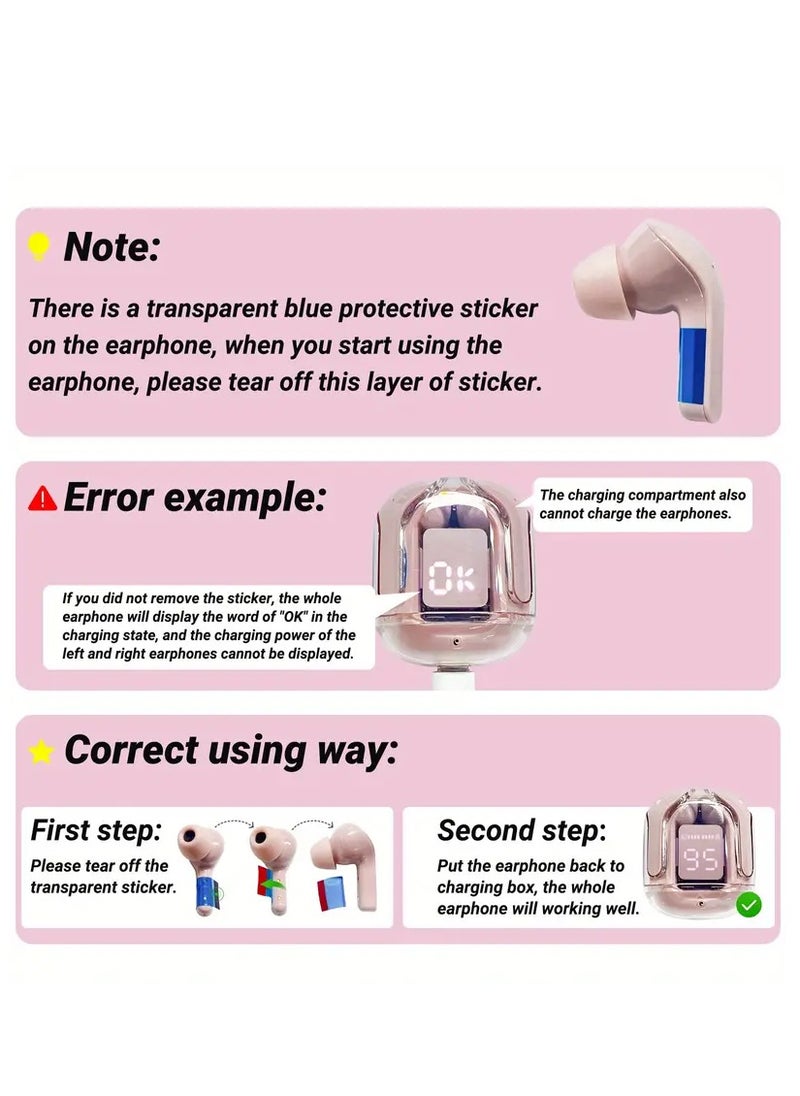 2025 New Bluetooth headset acrylic transparent wireless headset LED digital display touch operation high-fidelity sound quality Type-C Fast charge compatible with iOS/Android sports music games suitable for gift selection