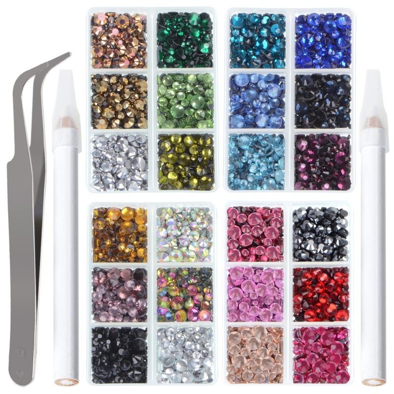LPBeads خرز LP 10000 قطعة أحجار الراين الساخنة مسطحة الظهر كريستال زجاجي 24 لون مختلط مع ملقط وقلم اختيار للحرف والأزياء وفن الأظافر - Image 1