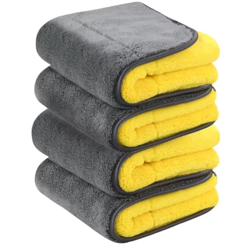 DETACHI Dual Sided Microfiber Cloth for Car/Bike (4pc - 40x60 cm, 1000 GSM),Thick Lint & Streak-Free Multipurpose Cloths | Absorbent Extra Thick Plush Towel for Cleaning, Washing & Drying-Dual Colour - Image 1