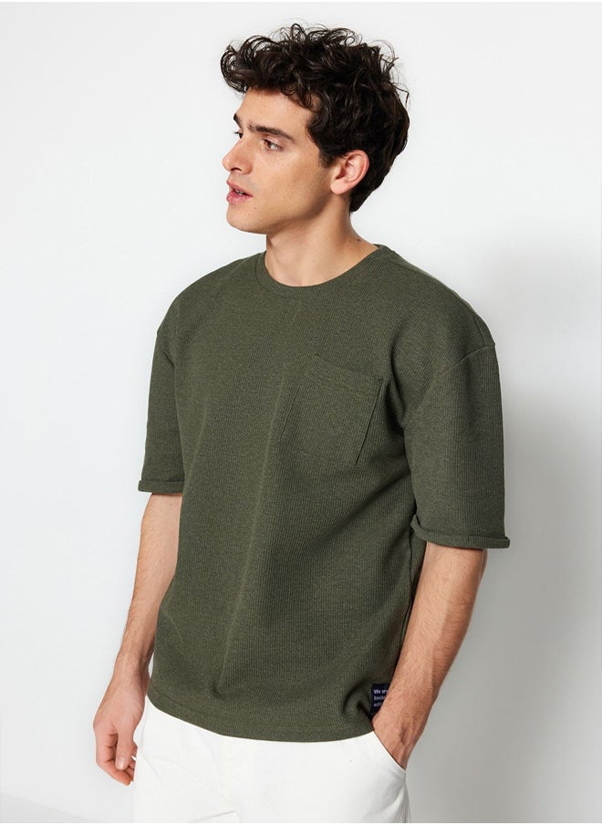 Khaki Oversize/Wide Cut Crew Neck Basic Plus Size T-Shirt