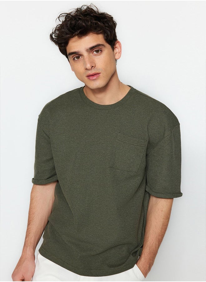Khaki Oversize/Wide Cut Crew Neck Basic Plus Size T-Shirt