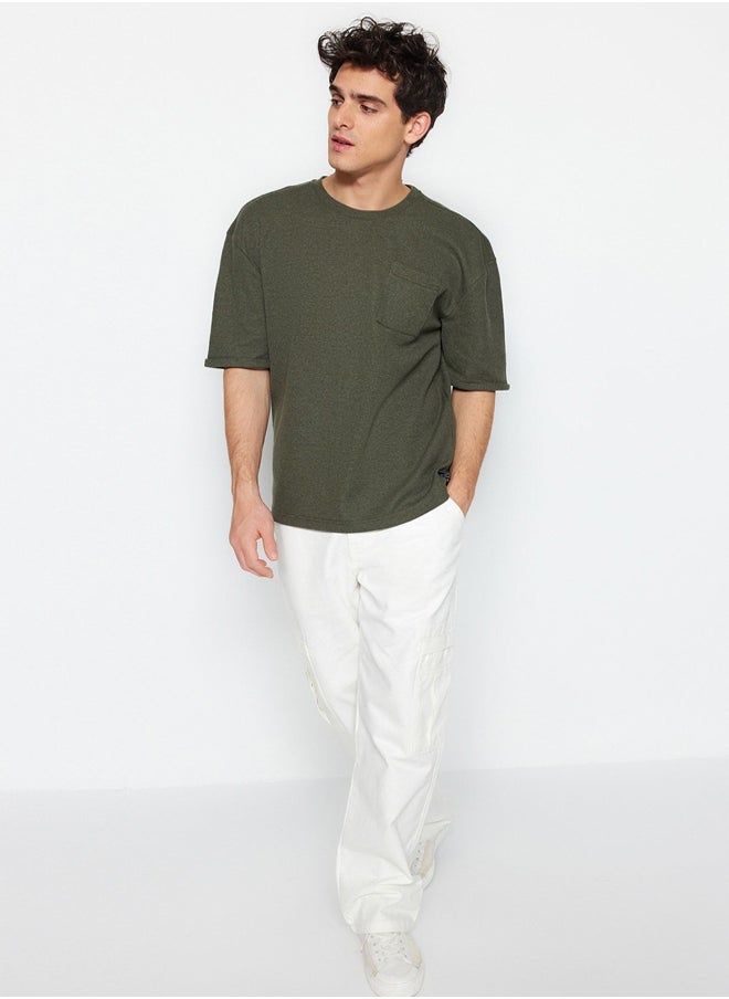 Khaki Oversize/Wide Cut Crew Neck Basic Plus Size T-Shirt