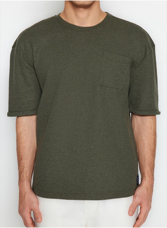 Khaki Oversize/Wide Cut Crew Neck Basic Plus Size T-Shirt