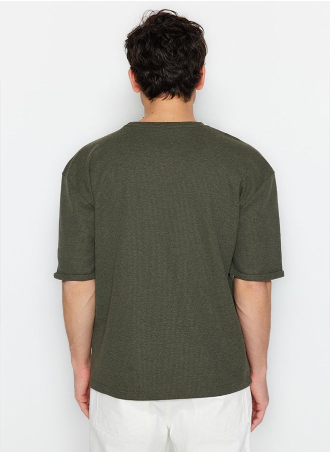 Khaki Oversize/Wide Cut Crew Neck Basic Plus Size T-Shirt