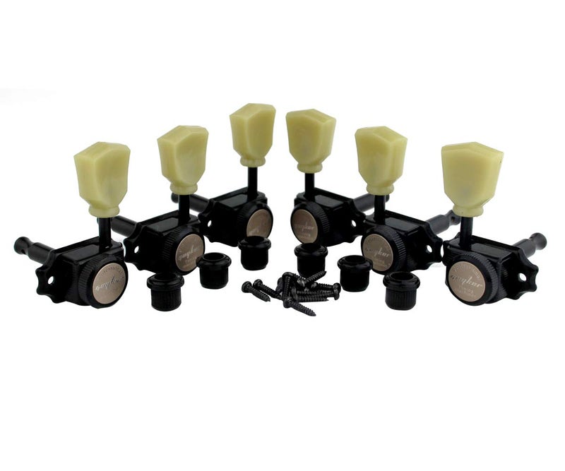 Guyker Locking Guitar Machine Heads (3R + 3L) â€“ 1:15 Ratio Lock String Vintage Deluxe Tuning Key Pegs Tuners Set Replacement for Electric, Acoustic or Folk Guitars - Black - Image 2