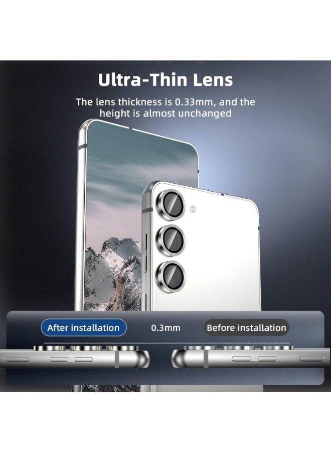Camera Lens Protector for Samsung Galaxy S25 / S25 Plus (Silver) Single Ring Cover 9H Tempered Glass HD 1 Set - Silver