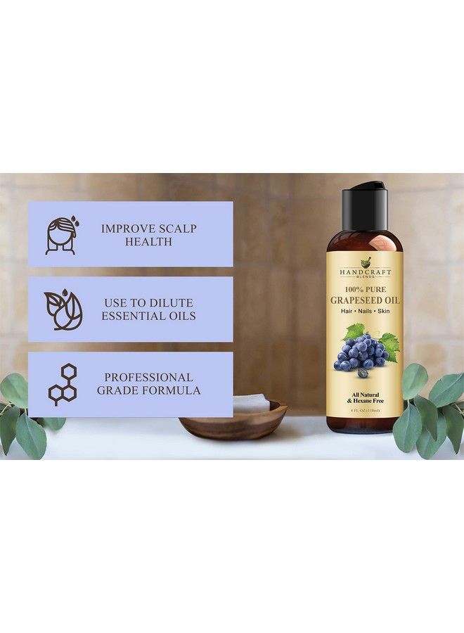handcraft Blends زيت بذور العنب المصنوع يدويًا، زيت ناقل عالي الجودة طبيعي ونقي بنسبة 100%، للاستخدام في العلاج بالروائح العطرية والتدليك وترطيب البشرة والشعر، حجم ضخم 4 أونصة سائلة - Image 5