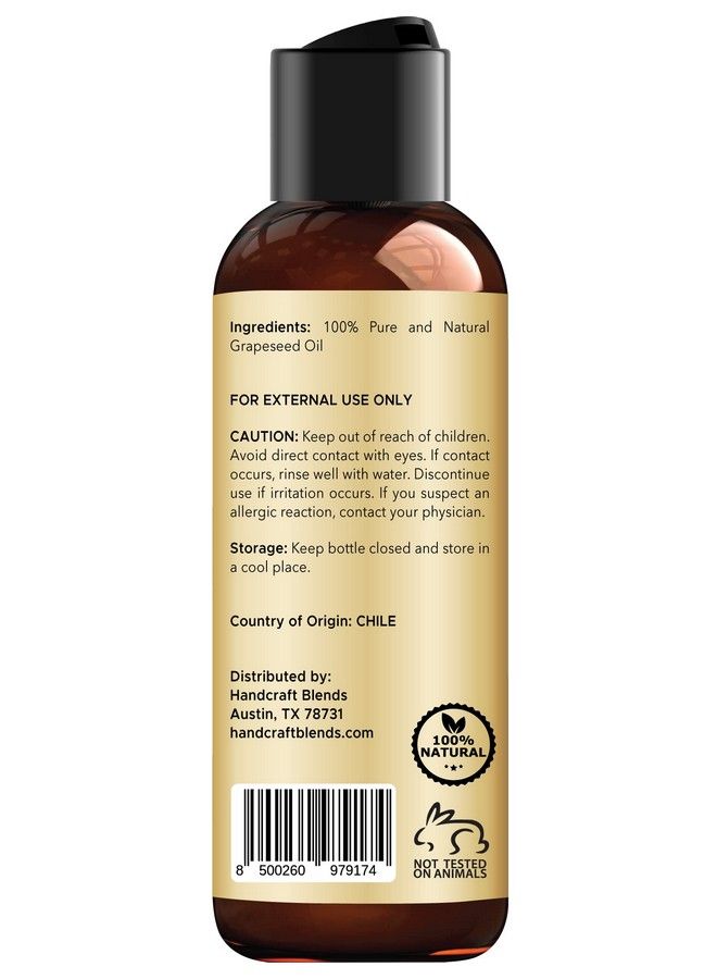 handcraft Blends زيت بذور العنب المصنوع يدويًا، زيت ناقل عالي الجودة طبيعي ونقي بنسبة 100%، للاستخدام في العلاج بالروائح العطرية والتدليك وترطيب البشرة والشعر، حجم ضخم 4 أونصة سائلة - Image 4