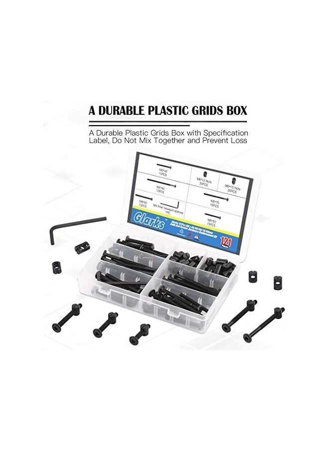 Glarks - Glarks 120Pcs M6x40/50/60/70/80mm Black Hex Socket Cap Bolt and Barrel Nut Assortment Kit for Crib Baby Bed Cots Furniture - Image 1
