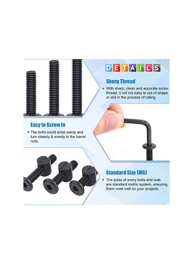 Glarks - Glarks 120Pcs M6x40/50/60/70/80mm Black Hex Socket Cap Bolt and Barrel Nut Assortment Kit for Crib Baby Bed Cots Furniture - Image 1