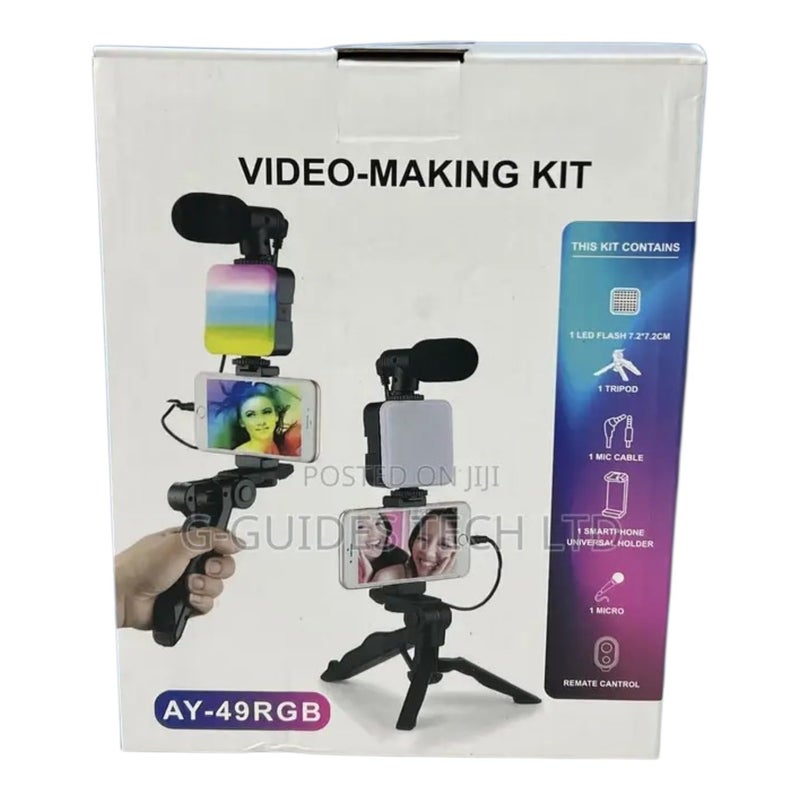 Tripod Stand with Built-in Microphone & LED Light for Live Streaming & Video Shooting Professional Quality (AY-49 RGB)