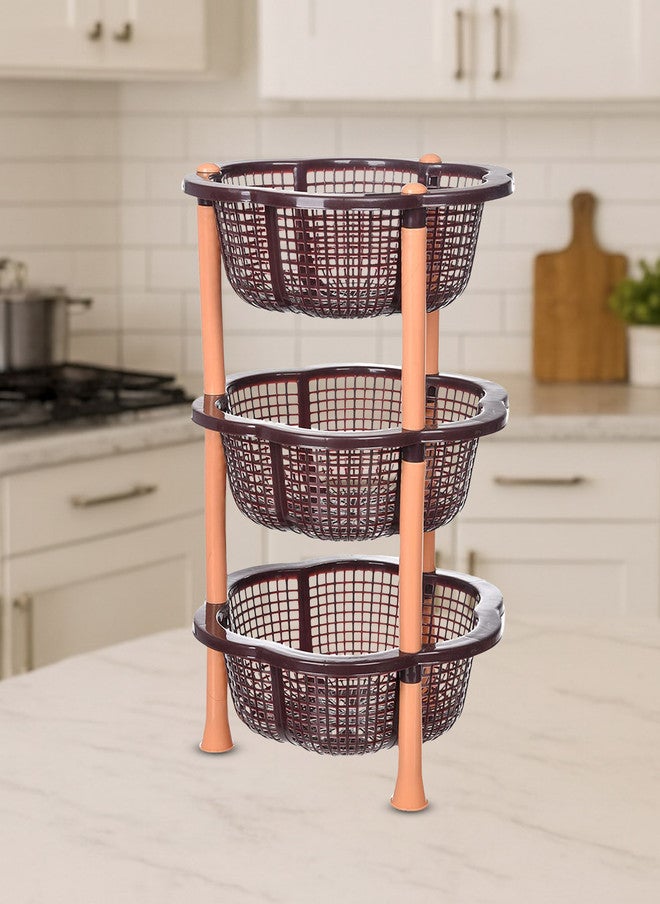 Kuber Industries Brown 3 Layer Fruit & Vegetable Basket - Image 1
