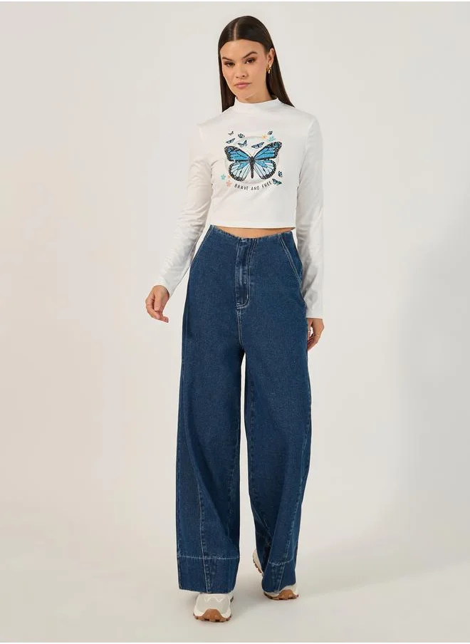 ستايلي High Rise Wide Leg Jeans